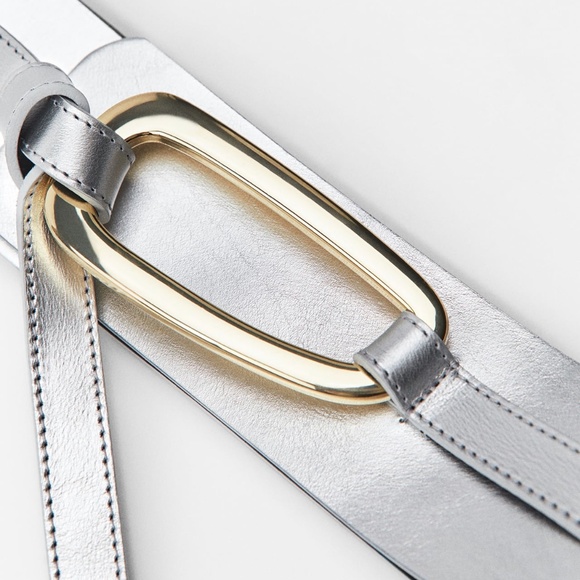 NWT ZARA Silver Leather Belt Sz. 85 - Picture 4 of 6